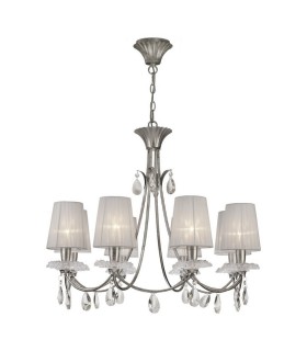 Ceiling Pendant 79cm Round, 8 x E14 (Max 20W), Silver Painting, White Shades - 1