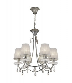 Ceiling Pendant 63cm Round, 6 x E14 (Max 20W), Silver Painting, White Shades - 1