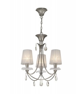 Ceiling Pendant 63cm Round, 3 x E14 (Max 20W), Silver Painting, White Shades - 1