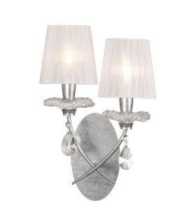 Wall Light, 2 x E14 (Max 20W), Silver Painting, White Shades - 1