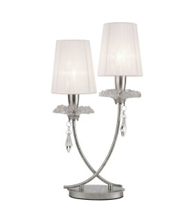 Table Light, 2 x E14 (Max 20W), Silver Painting, White Shades - 1