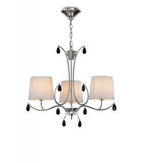 Ceiling Pendant 67cm Round, 5 x E14 (Max 20W), Polished Chrome, White Shades, Black Crystal Droplets - 1