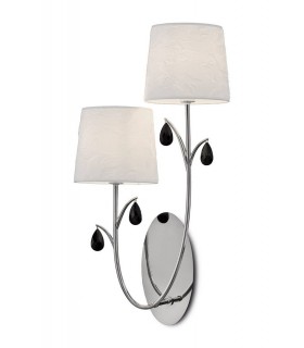 Wall Light, 2 x E14 (Max 20W), Polished Chrome, White Shades, Black Crystal Droplets - 1