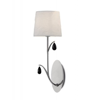 Wall Light, 1 x E14 (Max 20W), Polished Chrome, White Shades, Black Crystal Droplets - 1