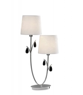 Table Lamp 63cm, 2 x E14 (Max 20W), Polished Chrome, White Shades, Black Crystal Droplets - 1