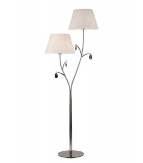 Floor Lamp 175cm, 2 x E14 (Max 20W), Polished Chrome, White Shades, Black Crystal Droplets - 1
