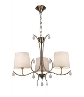 Ceiling Pendant 67cm Round, 5 x E14 (Max 20W), Antique Brass, White Shades, White Crystal Droplets - 1