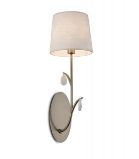 Wall Light, 1 x E14 (Max 20W), Antique Brass, White Shades, White Crystal Droplets - 1