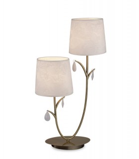 Table Lamp 63cm, 2 x E14 (Max 20W), Antique Brass, White Shades, White Crystal Droplets - 1
