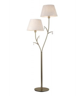Floor Lamp 175cm, 2 x E14 (Max 20W), Antique Brass, White Shades, White Crystal Droplets - 1