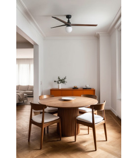 Klim Large Ceiling Fan Black, Walnut Blades, E27 Light
