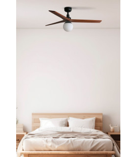 Klim Medium Ceiling Fan Black, Walnut Blades, E27 Light
