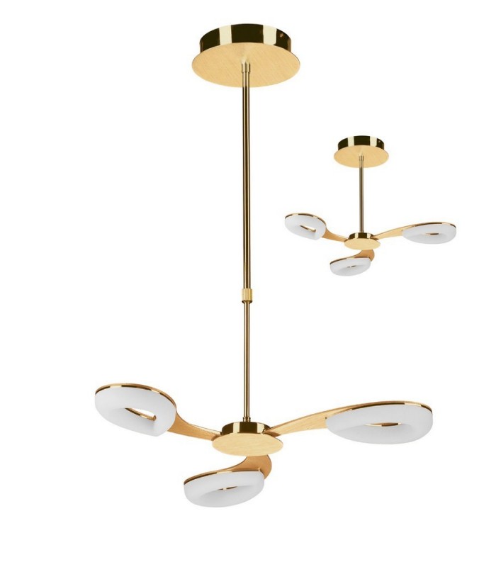 Telescopic Semi Flush Convertible 3 Light 15W LED 3000K, 1350lm, Satin Gold, Frosted Acrylic, Gold - 1