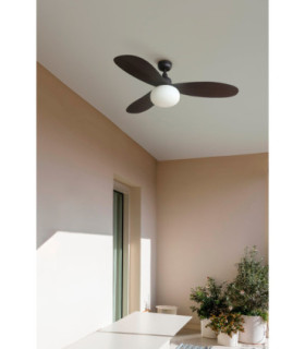 Palma Medium Brown IP44 DC Ceiling Fan With E27 Light 6 Speed