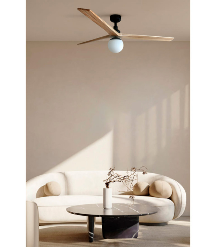 Klim Large Ceiling Fan Black, Pine Blades, E27 Light