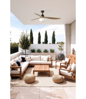 Outwood 150cm Ceiling Fan Dark Brown, Light Oak Blades, E27 Light, IP44