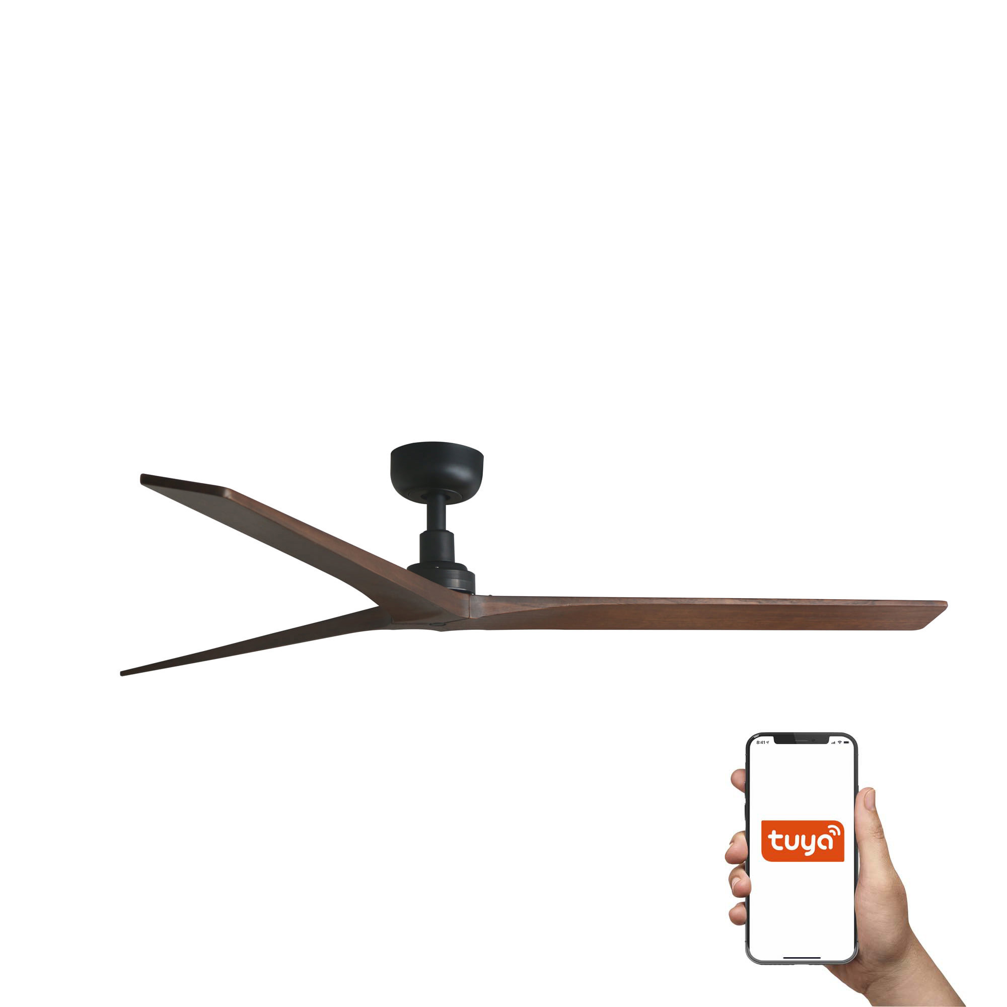 Klim Large Smart Ceiling Fan Black, Walnut Blades