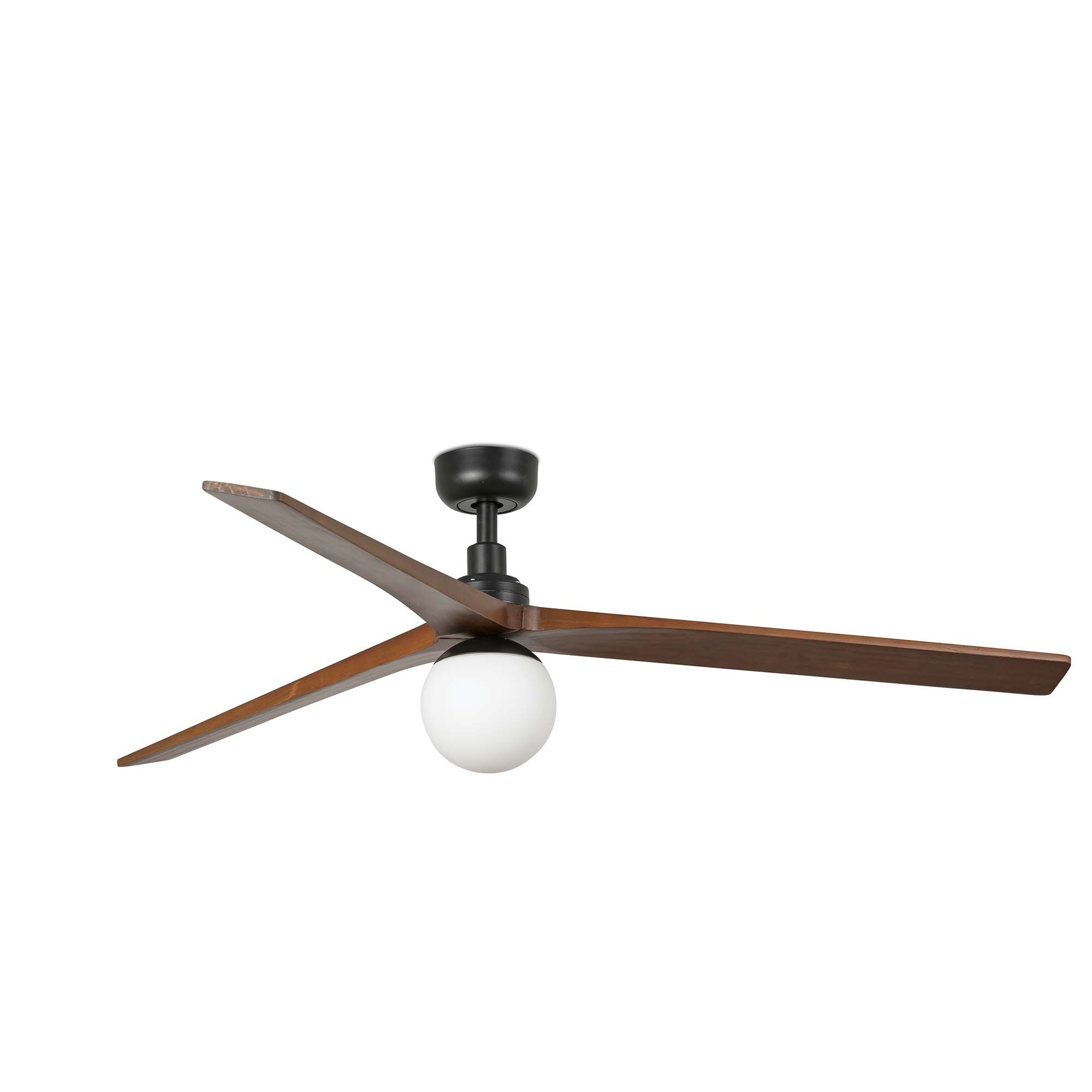 Klim Large Smart Ceiling Fan Black, Walnut Blades, E27 Light