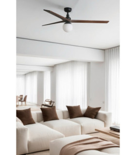 Klim Large Smart Ceiling Fan Black, Walnut Blades, E27 Light