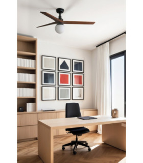 Klim Medium Smart Ceiling Fan Black, Walnut Blades, E27 Light