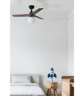 Klim Small Smart Ceiling Fan Black, Walnut Blades, E27 Light