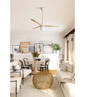 Klim Medium Smart Ceiling Fan White, Pine Blades, E27 Light