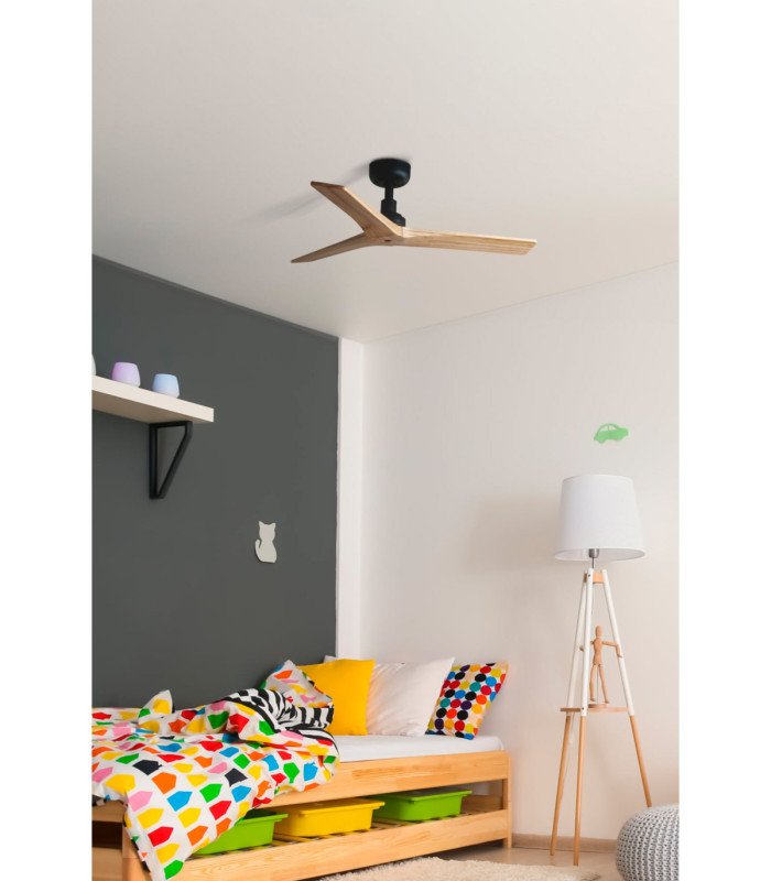 Klim Small Smart Ceiling Fan Black, Pine Blades