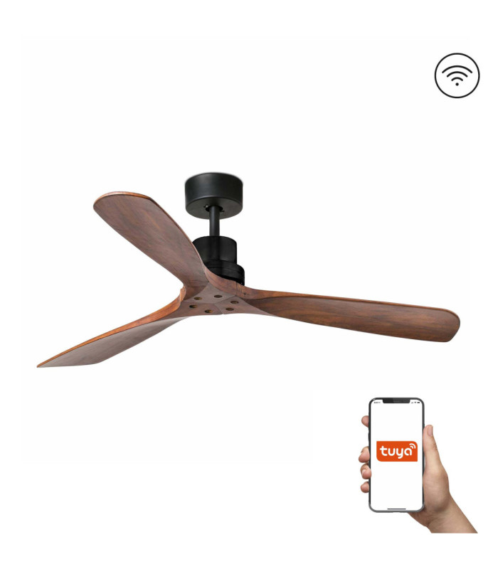Lantau L Matt Black/Walnut Fan Tuya Fsc-1