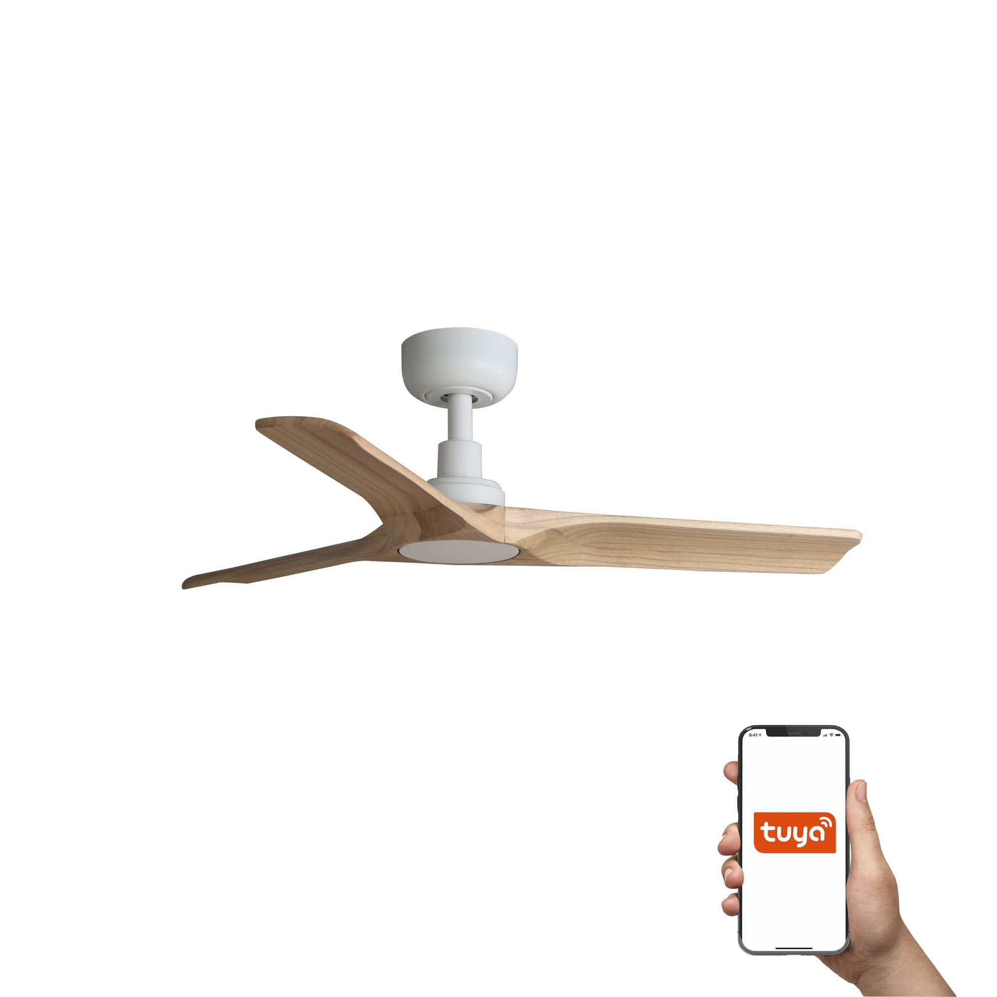 Heywood 90cm Smart Ceiling Fan White, Pine Blades