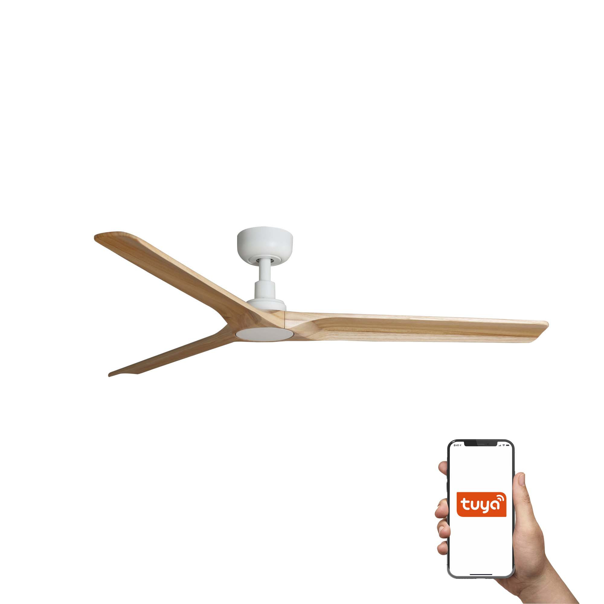 Heywood 132cm Smart Ceiling Fan White, Pine Blades