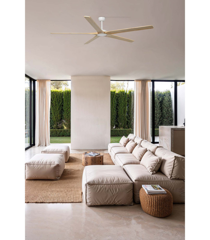 Bigwood XL 5 Blade Ceiling Fan Matt White, Pine Tuya Smart System