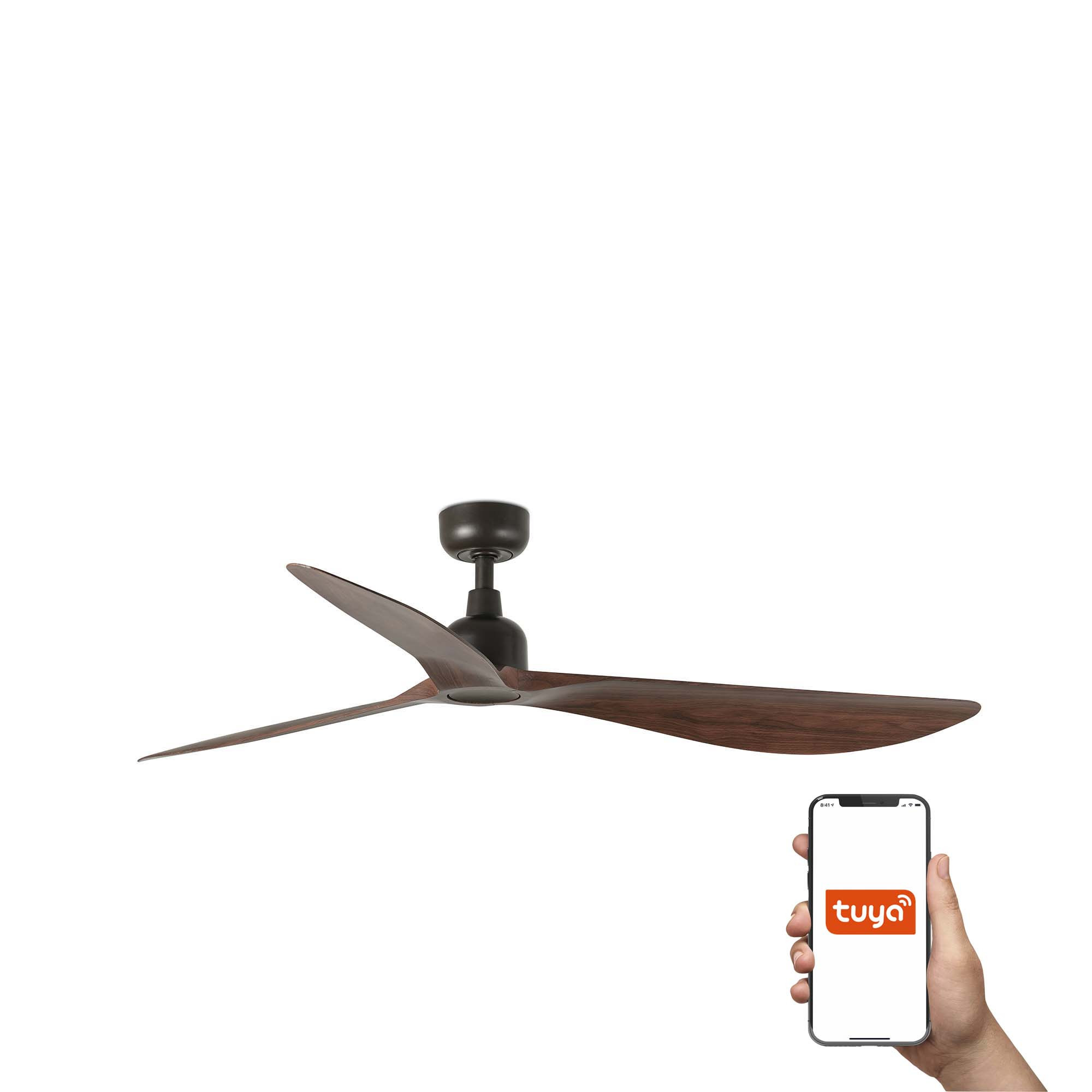Outwood 150cm Smart Ceiling Fan Dark Brown, Walnut Blades, IP44