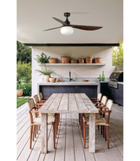 Outwood 150cm Smart Ceiling Fan Dark Brown, Walnut Blades, E27 Light, IP44