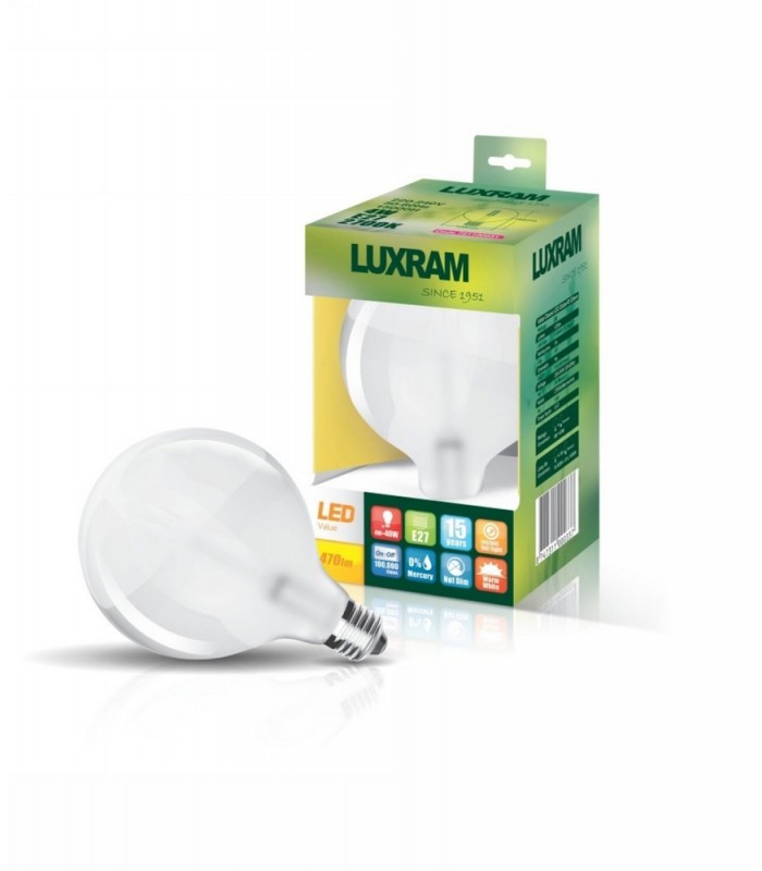 LED Globe D120 E27 230V 8W Warm White 2700K Colour-Box (Frosted) (1, 1) - 1