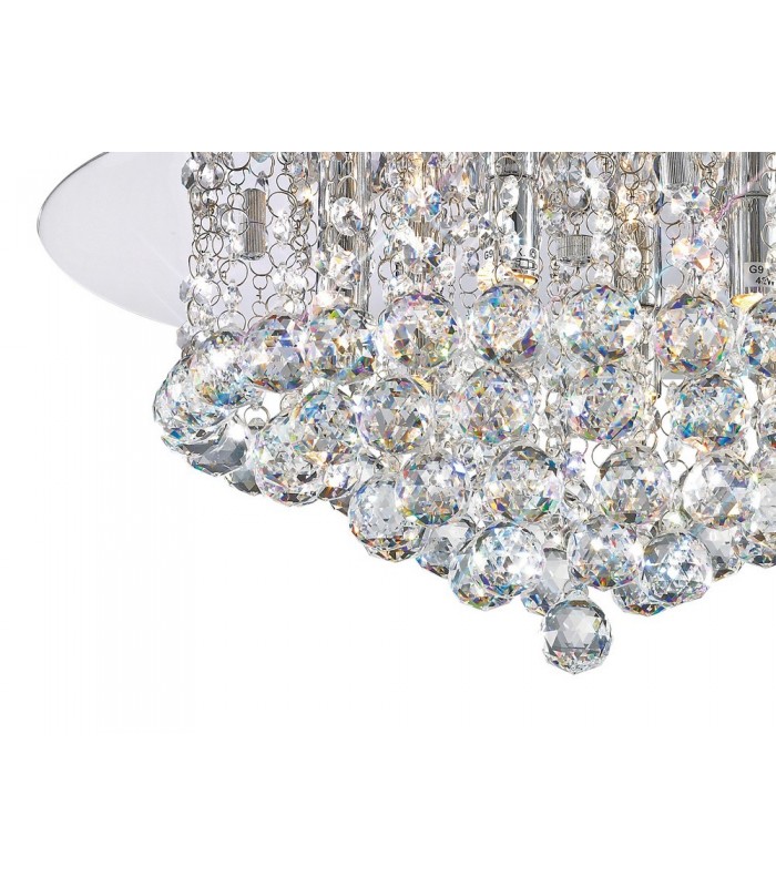 Flush Ceiling, 450mm Round, 6 Light G9 Polished Chrome, Crystal - 6