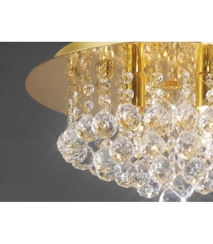 Flush Ceiling, 350mm Round, 4 Light G9 Crystal French Gold - 7