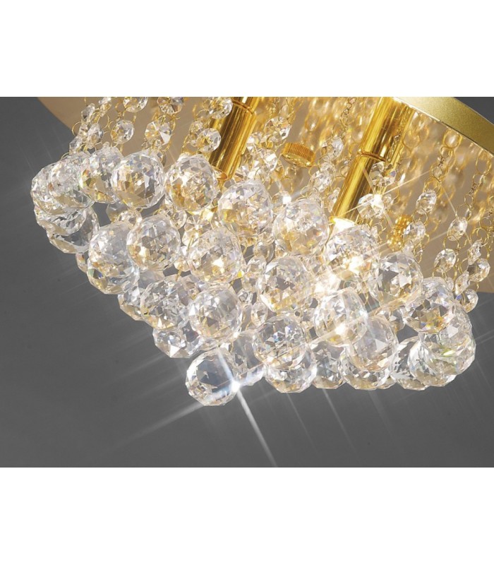 Flush Ceiling, 350mm Round, 4 Light G9 Crystal French Gold - 9