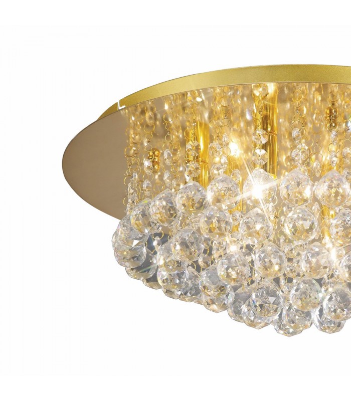Flush Ceiling, 450mm Round, 6 Light G9 Crystal French Gold - 4