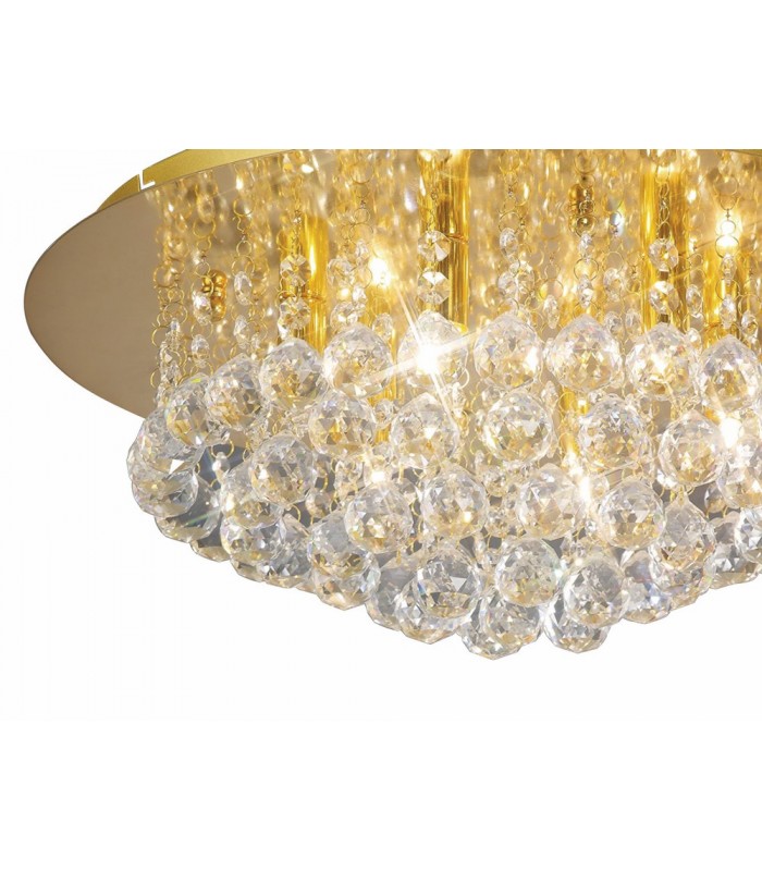 Flush Ceiling, 450mm Round, 6 Light G9 Crystal French Gold - 6