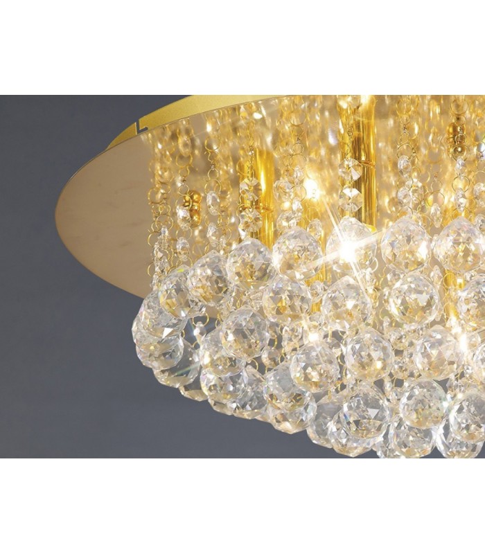 Flush Ceiling, 450mm Round, 6 Light G9 Crystal French Gold - 7