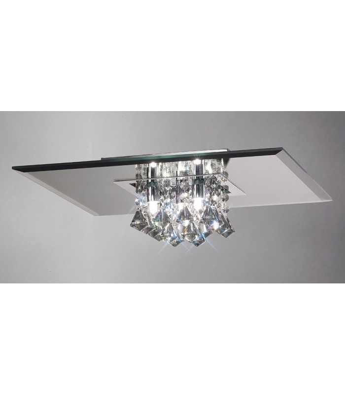 Flush Ceiling, 400mm Square, 5 Light G9 Polished Chrome, Smoked Mirror, Smoked Crystal - 2
