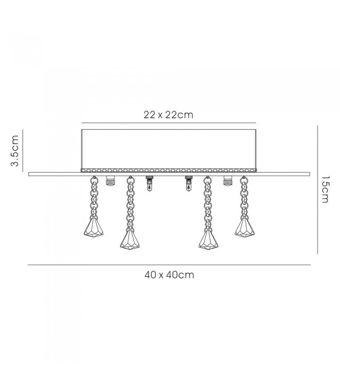 Flush Ceiling, 400mm Square, 5 Light G9 Polished Chrome, Smoked Mirror, Smoked Crystal - 3