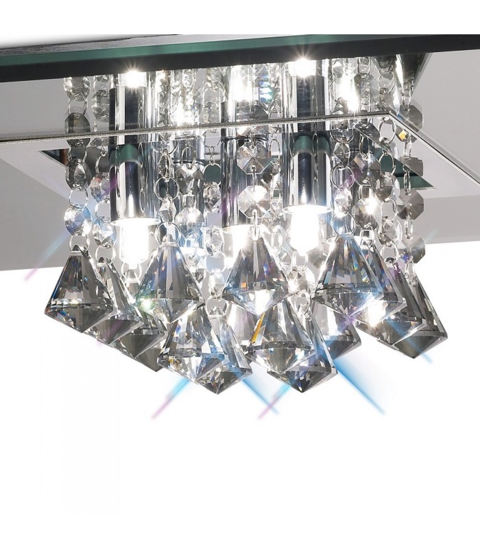 Flush Ceiling, 400mm Square, 5 Light G9 Polished Chrome, Smoked Mirror, Smoked Crystal - 4
