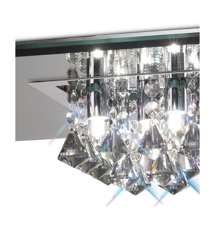 Flush Ceiling, 400mm Square, 5 Light G9 Polished Chrome, Smoked Mirror, Smoked Crystal - 5