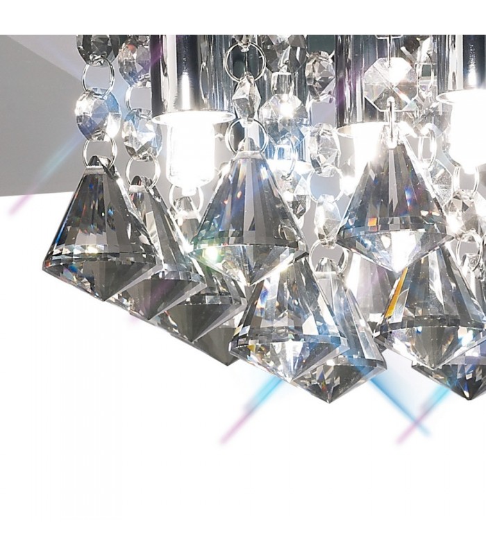Flush Ceiling, 400mm Square, 5 Light G9 Polished Chrome, Smoked Mirror, Smoked Crystal - 6