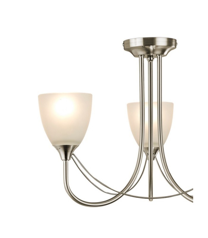 Semi Flush Ceiling 3 Light Satin Nickel, Opal Glass - 4