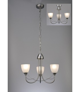 Ceiling Pendant 3 Light E14 Satin Nickel, Opal Glass - 2