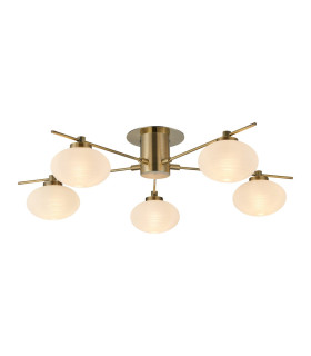Addie Flush Ceiling 5 Globe Light G9 Antique Brass/Opal Glass-1