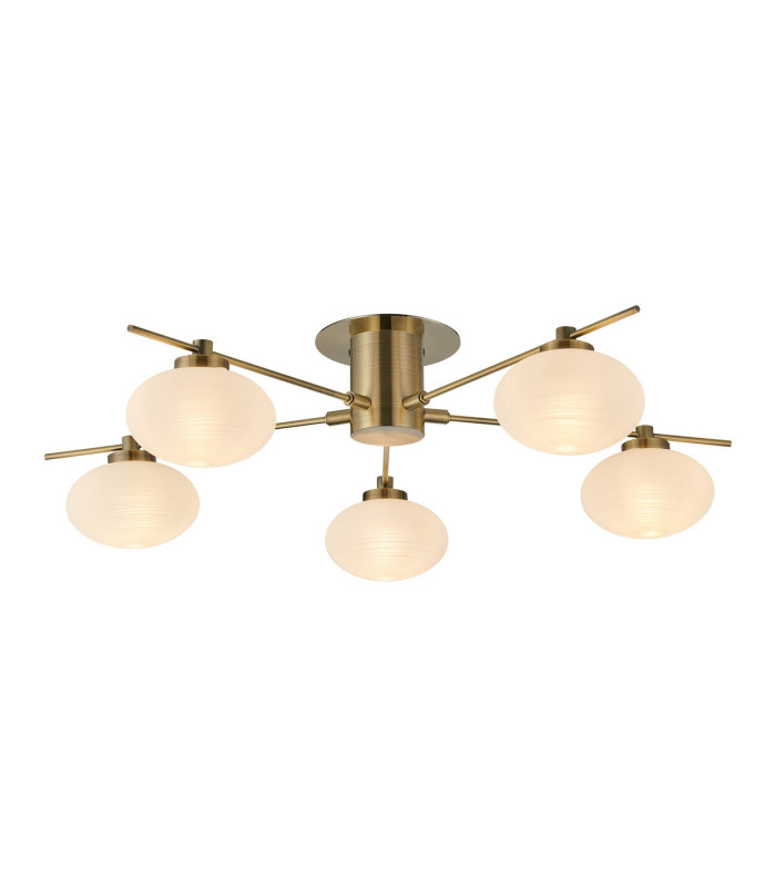 Addie Flush Ceiling 5 Globe Light G9 Antique Brass/Opal Glass-1