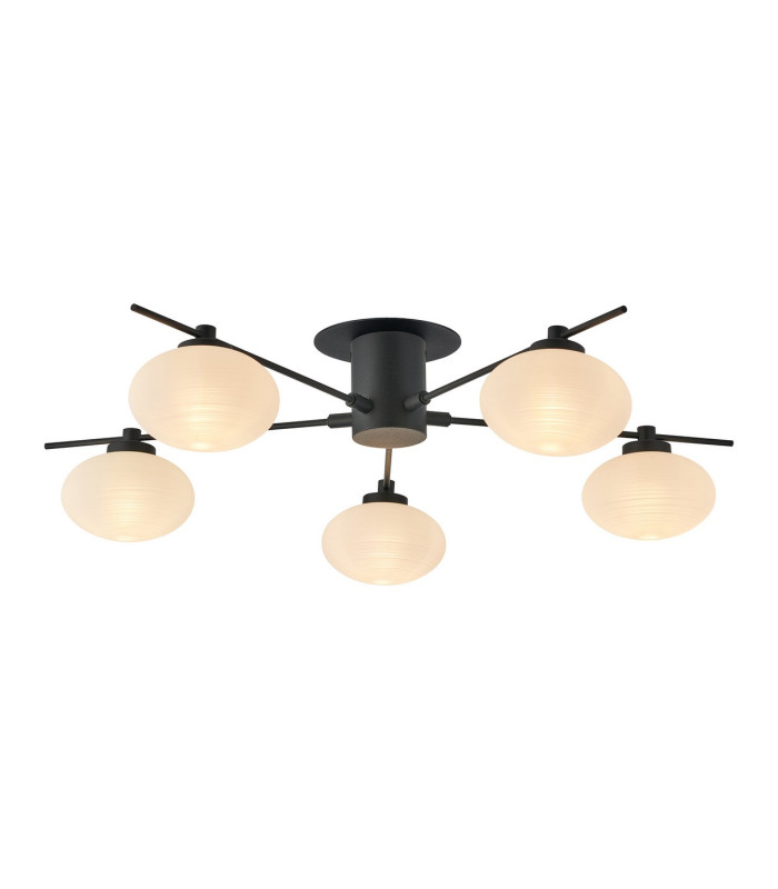 Addie Flush Ceiling 5 Globe Light G9 Satin Black/Opal Glass-1